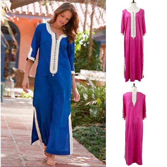 Soft Surroundings Dresses & Skirts - Soft Surroundings Fuchsia Maxi Dress White‎ Ornate Trim Size Medium